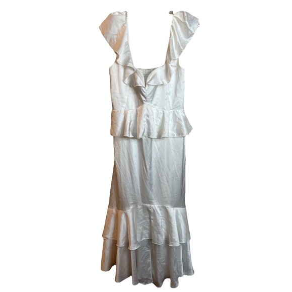 Show Me Your Mumu Reese Ruffle Midi Dress White Chiffon Size Large - Picture 2 of 10